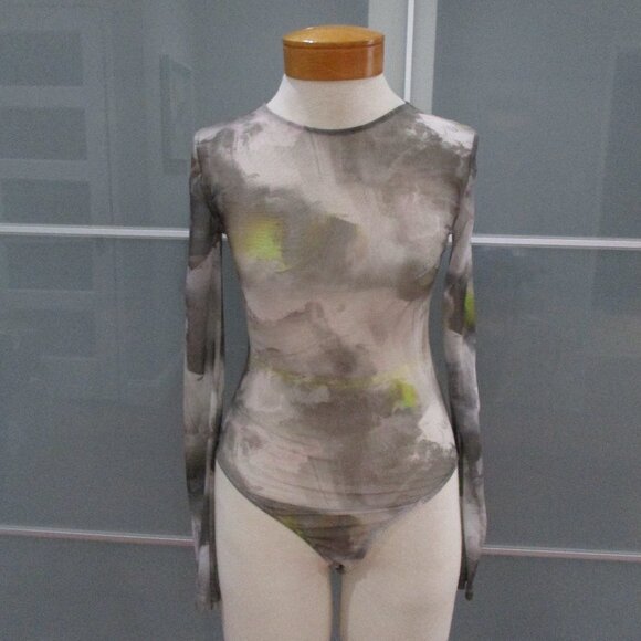 Zara Long Sleeve Mesh Abstract Print Bodysuit - Picture 1 of 5